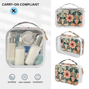 New Arrival Custom Watercolor Flower Transparent Clear PVC <b>Mini</b> Cosmetic Bag Makeup Organizer <b>Pouches</b> 2-pack Travel Toiletry Bag - Product Image 5
