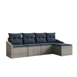 Ensemble de canapé de jardin en polyrotin synthétique gris avec coussins, 4 places, mobilier d'extérieur, design contemporain - Product Image 1