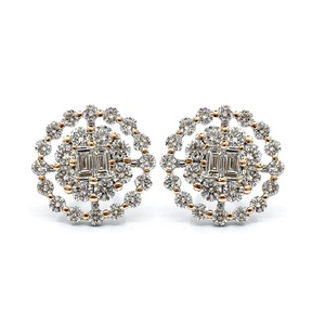 Bijoux sur mesure Design de luxe de haute qualité 18k solide or Rose véritable diamant forme ronde à la mode boucle d'oreille goujon pour fille - Product Image 1