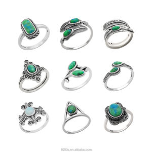 クラシックデザイン925スターリングシルバージュエリーリング、ナチュラルターコイズストーンレトロスタイルの女性用パーティーギフト - Product Image 2