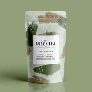 Bolsas de té verde en polvo personalizables, embalaje de alimentos, bolsas de plástico de pie