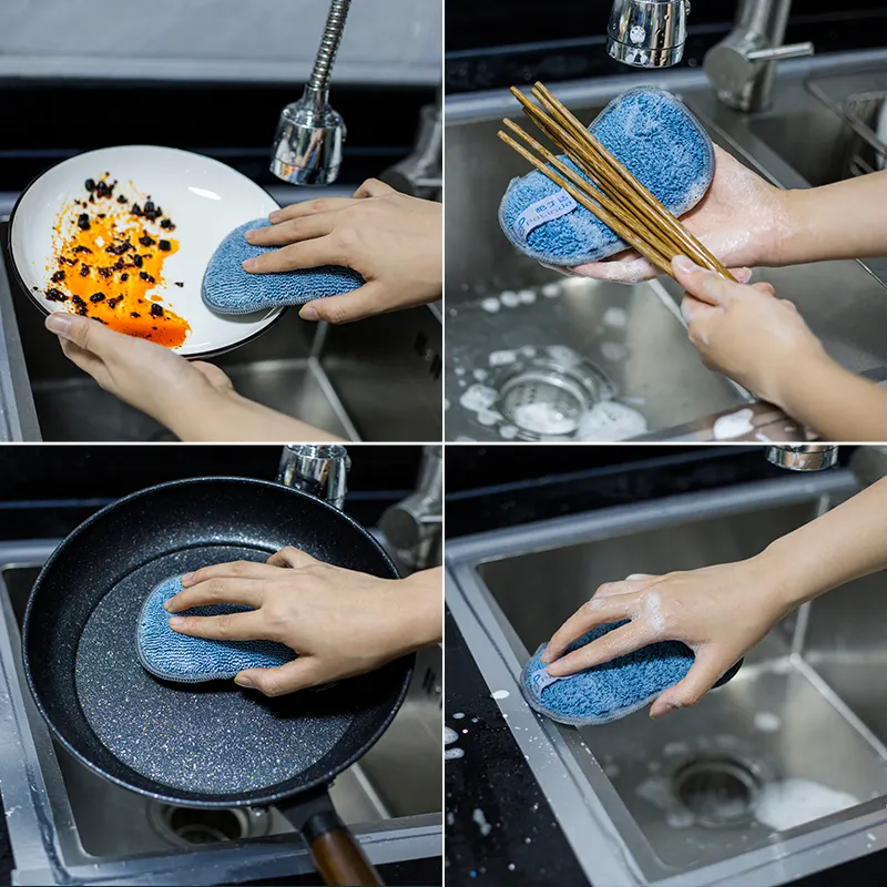 卸売カスタム多目的キッチンマイクロファイバースクラブスポンジ両面食器洗いクリーナースポンジクリーニングブラシ