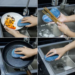 Оптовая продажа, многоцелевые кухонные губки из микрофибры, двухсторонние чистящие щетки для мытья посуды