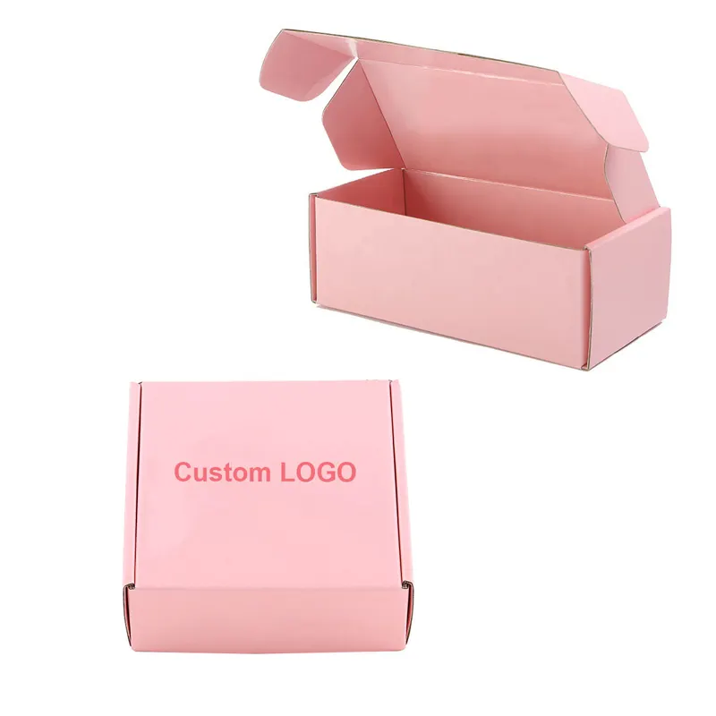 사용자 정의 다채로운 인쇄 골판지 포장 상업 크래프트 비행기 선물 배송 우편 핑크 우편물 상자 의류를위한
