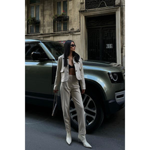 Pantalon en daim beige pour femme, respirant, style évasé, taille élastique, motif formel, délavé, décontracté pour l'automne, taille XL - Product Image 6