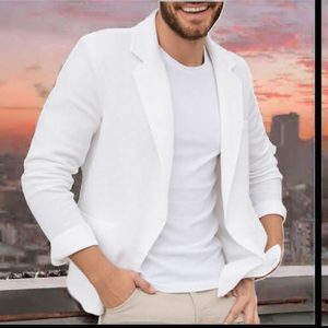 Blazer d'affaires patchwork OEM pas cher pour homme - Veste de costume à manches longues à simple boutonnage (pour le bureau/tenue formelle) 100 % polyester coupe-vent - Product Image 3