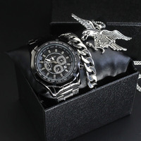 Nouvel ensemble de montres de luxe pour hommes, montre à quartz créative avec bracelet en cuir + ensemble collier et bracelet, style simple, longue durée de vie de la batterie