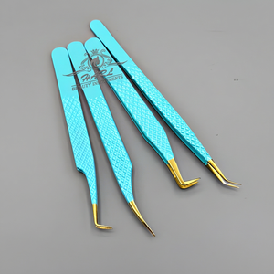 Ensemble de pinces professionnelles en acier inoxydable pour extensions de cils avec pointes lisses, prise en main parfaite, options bleu et or - Outils et fournitures pour cils - Product Image 3
