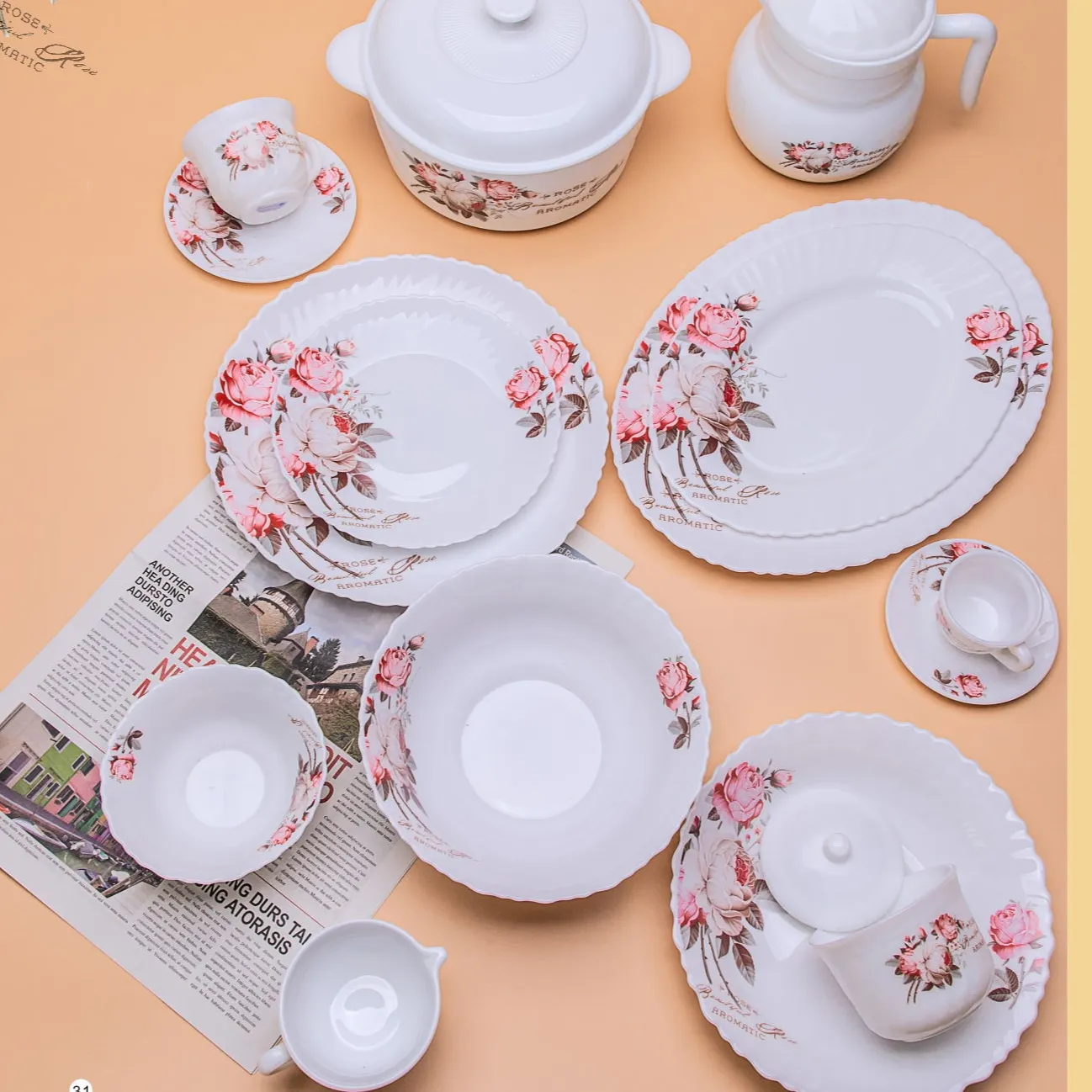 58pcs glass plate opal dinnerware using fish plate for home and restaurant high quality glassware opal glass dish bowl