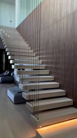 CBMmart Promotion Escalier Flottant Cantilever avec Barre Verticale en Acier Inoxydable et Garde-Corps Noir pour Usage Résidentiel