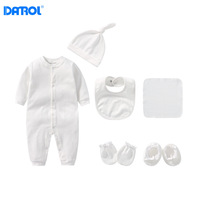 Ensemble de 6 pièces de vêtements en coton pour nouveau-né, couleur unie, manches longues, barboteuse pour bébé
