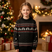 Pull de Noël tricoté sur mesure en 100 % acrylique, style vintage, pour propriétaires d'animaux, grande taille, avec logo frontal, pour l'hiver en famille