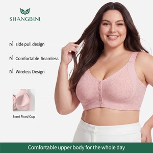 SHANGBINI Soutien-gorge sans couture à <span class=keywords><strong>fermeture</strong></span> avant en jacquard botanique, sans armatures, lissant le dos, pour grandes tailles, L-4XL - Product Image 2