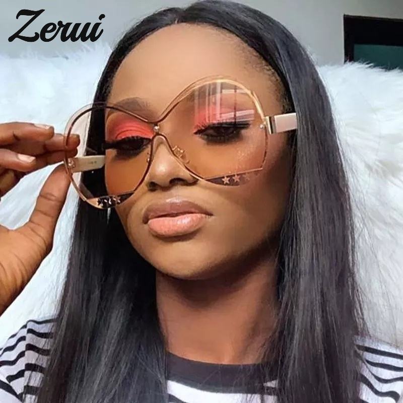 2020 New Fashion Modern Oversized Round Sunglasses Women Vintage Metal  Rimless Sun Glasses Men Star One Piece Goggle