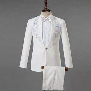 Traje de lujo para boda, esmoquin negro formal para novio, trajes de hombre ajustados con cristales y cuentas, blazer, chaleco y pantalón, hecho a medida, para graduación, de un solo botón. - Product Image 6