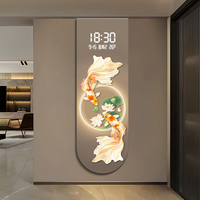 Nouvelle peinture décorative en porcelaine cristalline Art Déco avec poisson Koi, horloge numérique LCD et fonction d'éclairage LED pour hall d'entrée