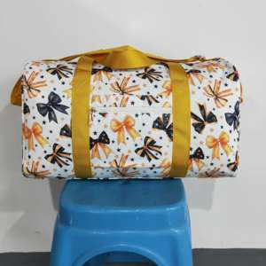 BA0314 Stylish <b>Canvas</b> Yellow Print Sport Casual Weekend Big Capacity Zipper Washable Travel Duffel Bag - Product Image 6