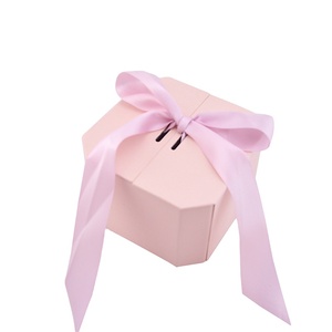 Luxury rigid cardboard box packaging cosmetic box two different size Octagonal Valentine's gift box with ribbon bow for sale