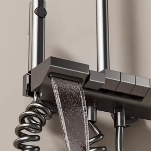 Ensemble de douche thermostatique intelligent à affichage numérique, commande par touches piano, système de pluie gris anthracite avec <span class=keywords><strong>douchette</strong></span> et pulvérisateur <span class=keywords><strong>bidet</strong></span> - Product Image 2