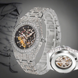 Reloj Automático de Lujo UWIN de Acero Inoxidable, Completamente Cubierto de Circonitas Cúbicas Negras, Esfera Mecánica con Puntero, Estilo Rapero Unisex - Product Image 3