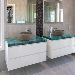 Vasque de salle de bain personnalisable en pierre translucide <span class=keywords><strong>d</strong></span>'apatite bleue rétroéclairée, surface solide, pour lavabo - Product Image 4