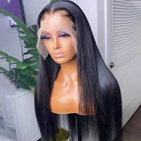 Peluca de Cabello Humano Remy Liso Largo con Base de Encaje, Densidad del 150%, Color Negro Natural, Cabello Virgen Vietnamita