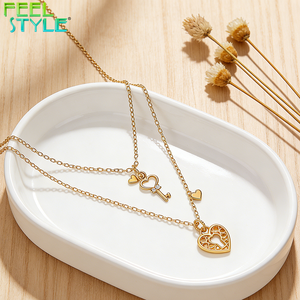 สร้อยคอจี้รูปหัวใจประดับเพชรซิคอน สแตนเลสสตีลเคลือบทองหนาแบบ PVD ไม่ลอกลาย ดีไซน์ตามสั่ง - Product Image 5