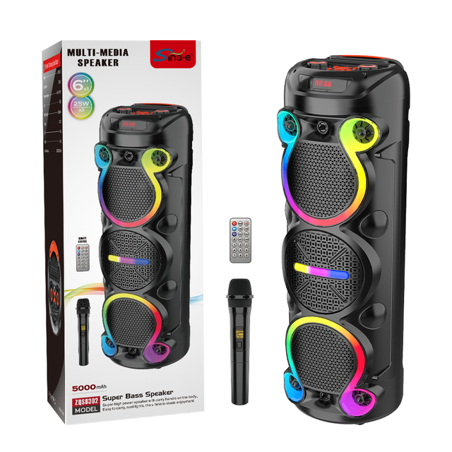 SING-E ZQS6302 Triple 6.5" Blue Tooth Party Speaker HD Bass, Dynamic RGB Laser Show & TWS for Outdoor Events