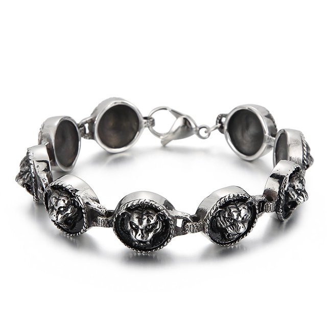 KALEN Casting Tiger Head Round Blank Hip Hop Stainless Steel Jewelry Zodiac Bracelet for Men
