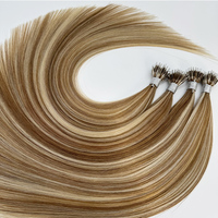 Extensions de cheveux humains Remy à double trame brute avec logo personnalisé, texture lisse soyeuse, à anneaux nano et kératine, longueur 10-50 pouces
