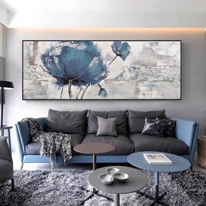 Decoración para Sala de Estar, Pintura <span class=keywords><strong>al</strong></span> Óleo 100% Pintada a Mano, <span class=keywords><strong>Flores</strong></span> Azules, Moderna, Abstracta, Grande, Cuadro Moderno de <span class=keywords><strong>Flores</strong></span> - Product Image 5
