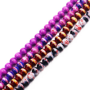 Cuentas de Vidrio Blancas de 10 mm con Base Blanca y Diseño de Salpicaduras, Cuentas Sueltas Mixtas de Color Rosa, Morado y Verde <span class=keywords><strong>para</strong></span> Hacer Pulseras y Joyería de Verano - Product Image 2