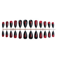 Vente en gros de faux ongles réutilisables en ABS, style Ins, en amande, à presser, motif œil de chat rouge et croix, 24 pièces par set
