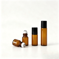 Botol Roll On Minyak Atsiri Kaca Coklat Mini 1ml 2ml 3ml 5ml untuk Parfum dengan Bola Roller Stainless Steel dan Tutup Hitam
