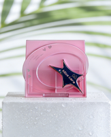 Palette de maquillage carrée rose vide avec accent étoilé, couvercle transparent à clapet, compact en plastique, logo personnalisé, OEM, vente en gros, faible MOQ