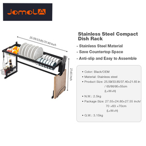 negro de acero inoxidable de metal por el fregadero de cocina extraíble plato de secado escurridor <span class=keywords><strong>estante</strong></span> de almacenamiento - Product Image 2