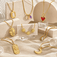 Colliers pendentifs en acier inoxydable plaqué or 18 carats PVD, étanches, avec breloques cœur, étoile et pierres précieuses, pour femmes - Vente en gros