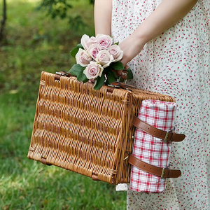 Cesta <span class=keywords><strong>de</strong></span> picnic redonda <span class=keywords><strong>de</strong></span> <span class=keywords><strong>mimbre</strong></span> tejida a mano, económica, en venta - Product Image 2