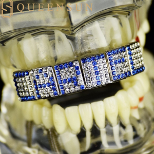 ファッションジュエリー歯グリルズヒップホップMoissaniteグリルズ925シルバーブルー文字パーソナライズアイド付き歯の名前グリルズ - Product Image 2