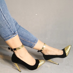 Gold Metal Toe Stiletto Women Dress Shoes Size 47 Ankle Strap <b>Pumps</b> for Ladies High Thin Heels Patchwork Shoes - Product Image 6