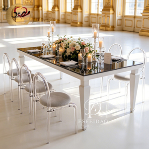 Luxury Events Party Furniture Mirror Glass <b>White</b> Iron Metal Banquet Wedding <b>Tables</b> - Product Image 2