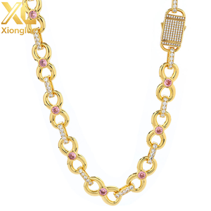 Cadena de Eslabones con Símbolo Infinito Chapada en Oro de 12 mm, Estilo Hip Hop, con Circonita Cúbica Rosa y Cierre de Resorte en Forma de 8, para Regalos - Product Image 3