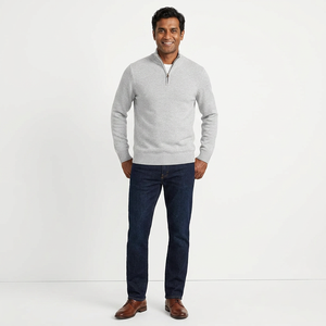 Mens Pullover Sweater Long Sleeve Knitted Sweaters Breathable Quarter Zip <b>Mock</b>-<b>neck</b> Knitted Sweater Men's Winter Knitwear - Product Image 1