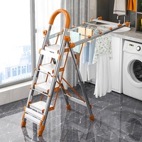 Échelle pliante, porte-vêtements, double usage, intérieur, pliable, télescopique, multifonctionnel, acier inoxydable, capacité de charge de 150 kg