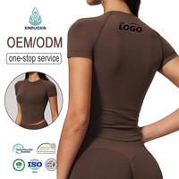 T-shirt de sport pour femme, coupe ajustée, sans couture, à manches courtes, séchage rapide, en Spandex/Nylon, pour le yoga et le fitness