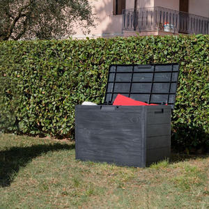 Boîte de rangement en plastique effet bois Woody 160 litres, grande, anthracite foncé, polyvalente pour une utilisation intérieure et extérieure - Product Image 6