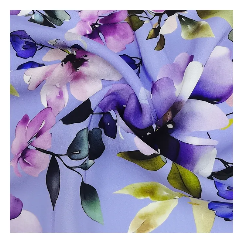 100 poliéster impreso púrpura Floral piel de melocotón Koshibo crepé impresión tela impresión Digital personalizada