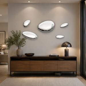 Specchio Scultura a Parete in Acciaio Inossidabile Lucidato a Specchio, Design a Ciottoli, per Hotel, Lobby, Camera da Letto, Corridoio, Ufficio, Misure Personalizzabili - Offerta Imperdibile - Product Image 3