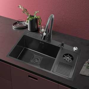 Đen nano sang trọng hiện đại thép không gỉ bồn rửa nhà bếp chống xước Thác nhà bếp lưu vực bồn rửa cho nhà - Product Image 3