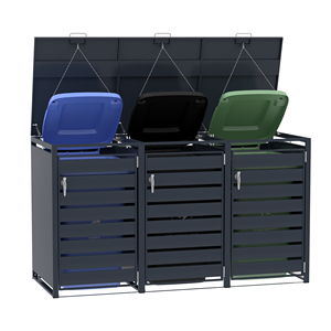 Contenitore Scatola per Bidone Carrellato in Metallo 240L, Resistente <span class=keywords><strong>Copertura</strong></span> Cestino Rifiuti con Lucchetto, Casette per Stoccaggio Rifiuti in Acciaio Galvanizzato per Giardino - Product Image 2